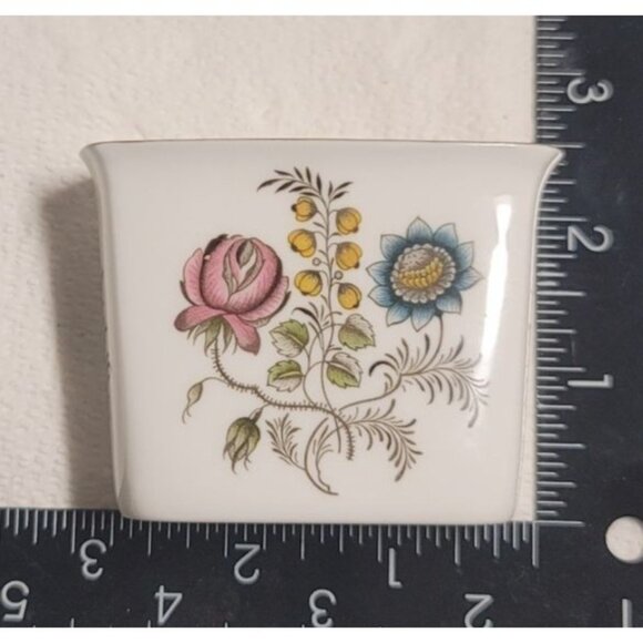 Minton Bone China Floral Toothpick Holder & Trinket Dish Set With Gold Trim - Picture 6 of 7